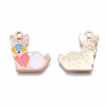 Emaljerade berlocker, origami kanin, pastell, 19mm (3st)