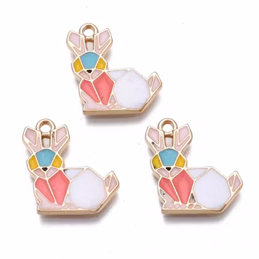Emaljerade berlocker, origami kanin, pastell, 19mm (3st)
