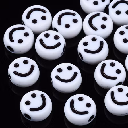 Smiley, vit, akrylpärlor, 10mm (50st)