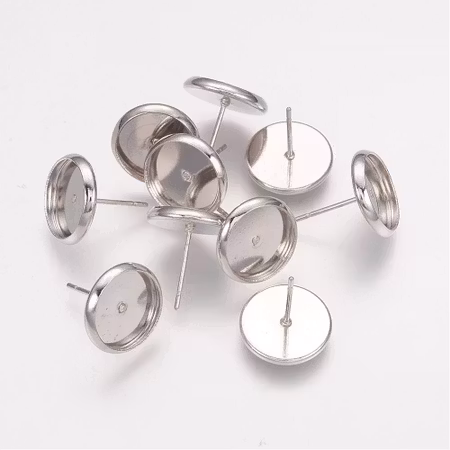 Örhängespins, stift med fattning, 10mm (2st)