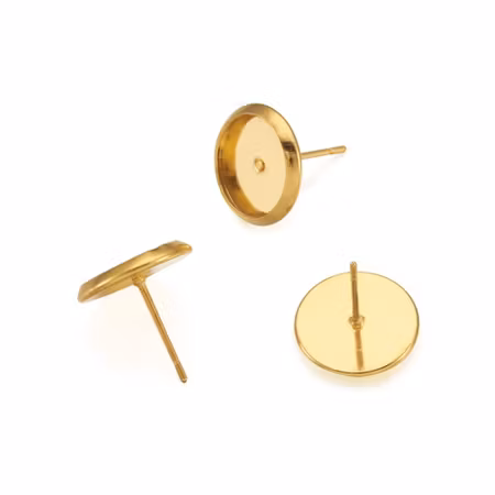 Örhängespins, stift med fattning, guld, 10mm (10st)