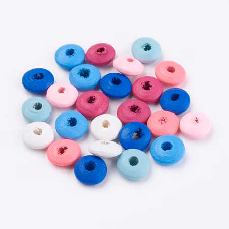 Träpärlor, rondeller, mixade färger, 10mm (100st)