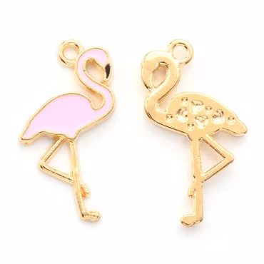 Flamingo, emaljerade berlocker, 26x14mm (5st)