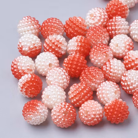 Bubbelpärlor, gradient mermaid, röd/vit, 10mm (10st)