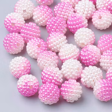 Bubbelpärlor av akryl, gradient, hot pink/vit, 10mm (10st)