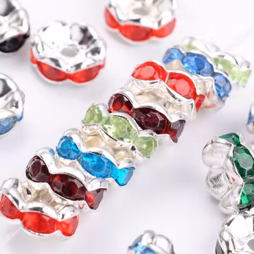 Strassrondell, 8mm, vågig, färg, mässing (10st)