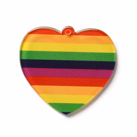 Akrylplatta, berlock, hjärta pride, 33,5mm (st)