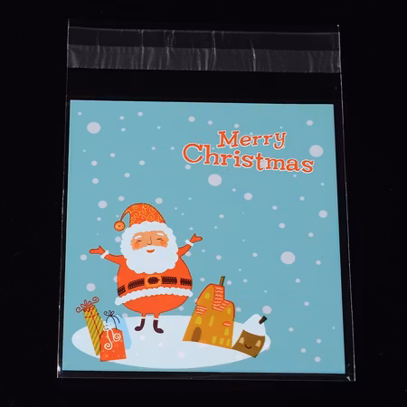 Cellofanpåsar, turkos med tomte, 14x10cm (20st)