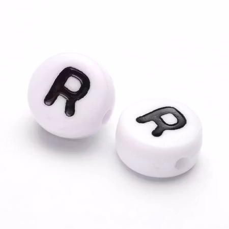 Bokstav R, bokstavspärlor, 7mm (50st)