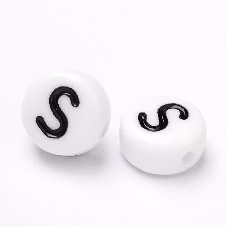 Bokstav S, bokstavspärlor, 7mm (50st)