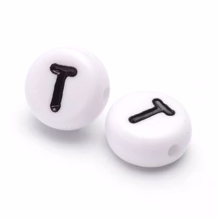 Bokstav T, bokstavspärlor, 7mm (50st)