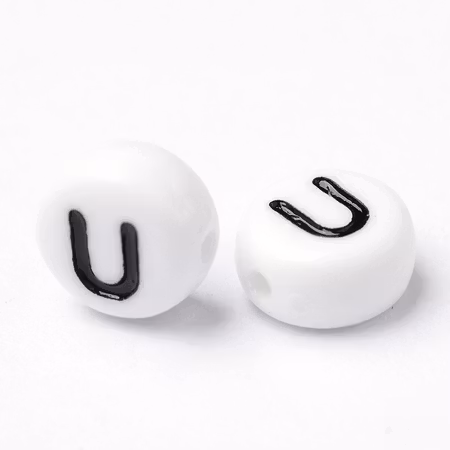 Bokstav U, bokstavspärlor, 7mm (50st)
