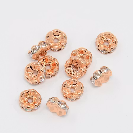 Strassrondell, 8mm, AAA, vågig, roséguld, mässing (10st)