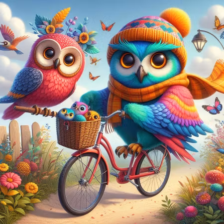 Painting by numbers, uggla på cykel, 40x40cm, med trästomme.
