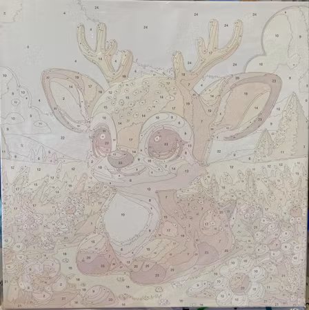 Painting by numbers, rådjur på äng, 40x40cm, med trästomme.