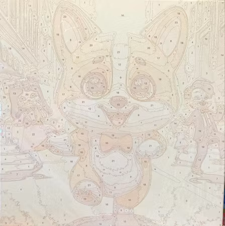 Painting by numbers, corgi dance, 40x40cm, med trästomme.