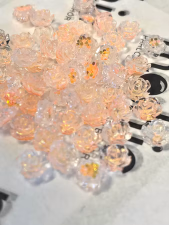 Peach/orangea rosor transparenta med glitter, nail art, 8mm (6g 50st)