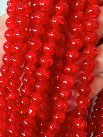 Sträng glaspärlor, Krackelerade red apple, 8mm (100st)