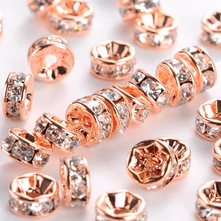 Strassrondell, 6mm, Klass AAA, rak, roséguld, mässing (10st)