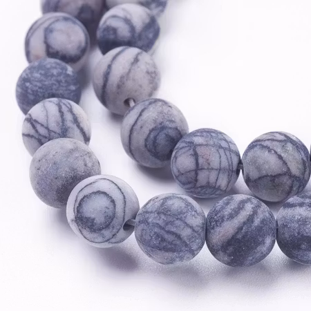 Sträng med äkta frostad black silk stone, 6mm (62st)