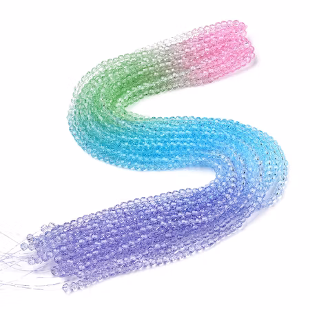 Sträng runda slipade gradient glaspärlor, 4mm, rosa/grön/blå/lila (90st)