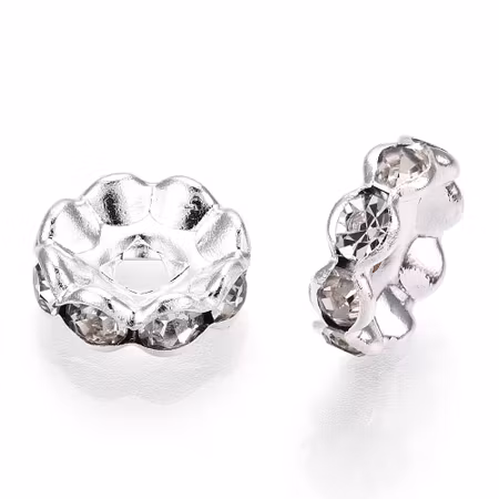 Strassrondell, 10mm, klass A, mässing, vågig, silver (10st)