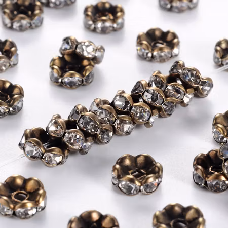 Strassrondell, 8mm, AAA, vågig, antik brons, mässing (10st)