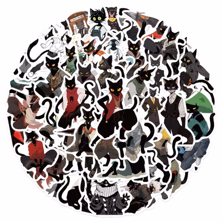 Svart katt mix, Klistermärken av vinyl (10st)