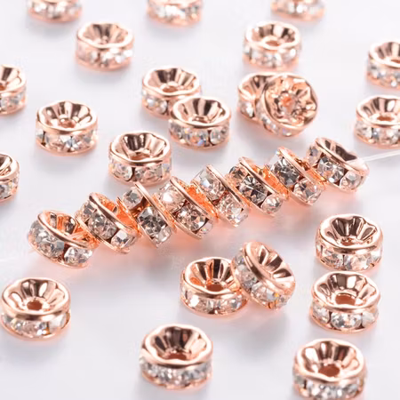 Strassrondell, 8mm, AAA, rak, roséguld, mässing (10st)