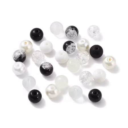 Mix av glaspärlor, 8mm, black & white (75st)