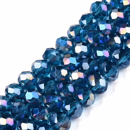 Slipade glasrondeller, teal, 6x5mm (85st)