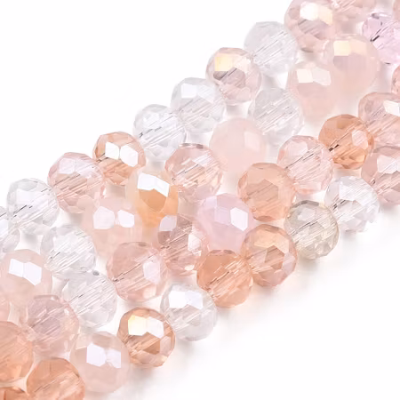 Sträng slipade galvaniserade glaspärlor, misty rose, 4,5x3,5mm (140st)