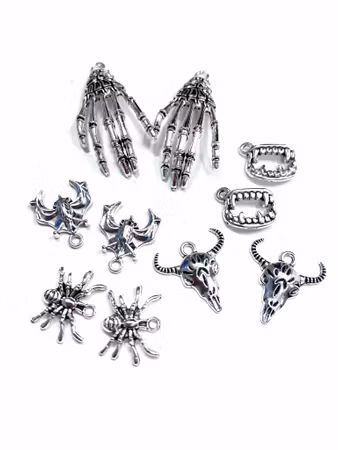 Berlocker med halloweentema, antik silver (5 par, 10st)