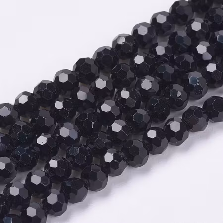 Sträng slipade glaspärlor, jadeimitation svart, 3,5-4,5mm (100st)