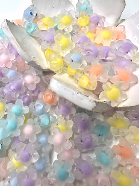 Frostade blommor, bead in bead, pastell, 11.5mm (20st)