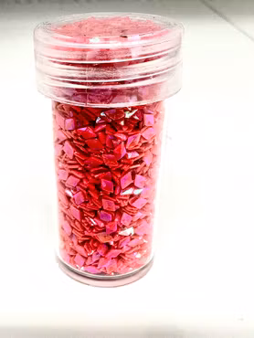 Burk med ljusröd nailart, strössel, ruter, 4mm (20ml)