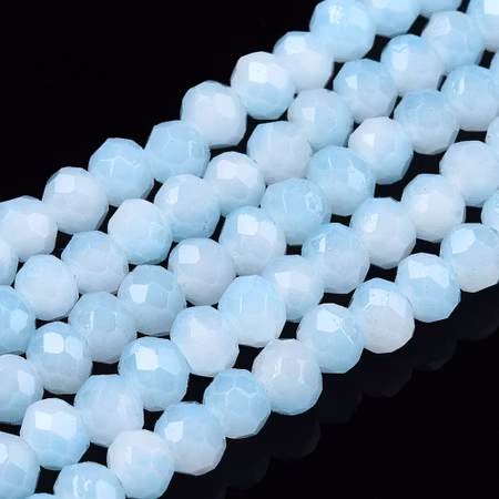 Slipade glasrondeller, jade imitation, 2 tone sky blue, 4,5mm (130st)