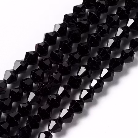 Sträng Biconeslipade kristallimitation, 6mm, svart (ca45st)