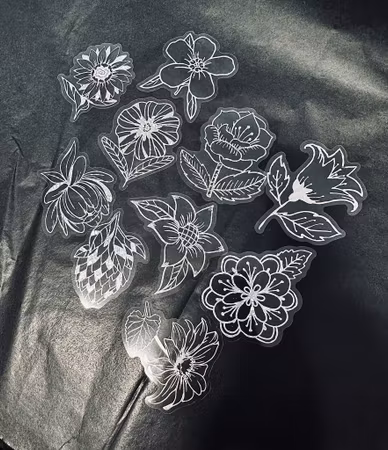 Holografiska klistermärken av vinyl, silver flower (10st)