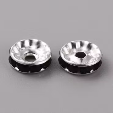 Strassrondell, 10mm, rak, grad A, silver med svart, blandmetall (20st)