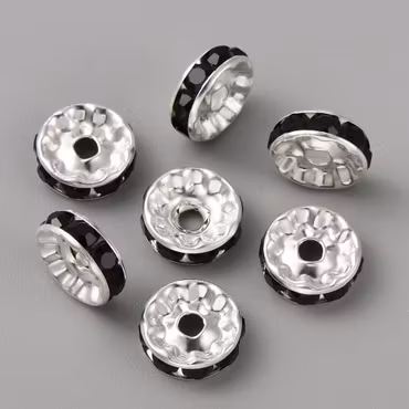 Strassrondell, 10mm, rak, grad A, silver med svart, blandmetall (20st)