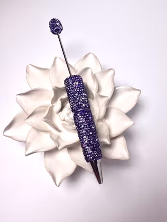 Pärla en penna, lila polymerlera med rhinestones, handgjord