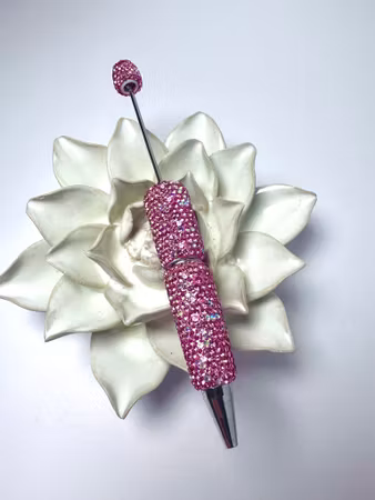 Pärla en penna, rosa polymerlera med rhinestones, handgjord