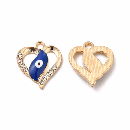 Emaljerade Berlocker med evil eye & rhinestones, 18x15mm (2st)