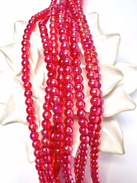 Sträng glaspärlor, elektropläterade AB-färgade, red, 6mm (70st)
