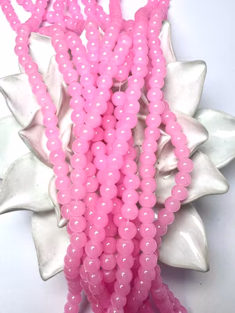 Sträng med glaspärlor, Jadeimitation, dark pink, 6,5mm (140st)