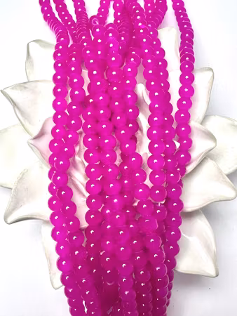 Sträng med glaspärlor, Jadeimitation, magenta, 6,5mm (140st)