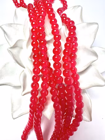 Sträng med glaspärlor, Jadeimitation, Ljusröd, 6,5mm (140st)