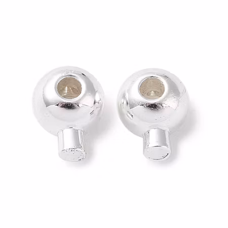 Klämpärla rund deluxe med propp, mässing, silver, 3,5mm (10st)