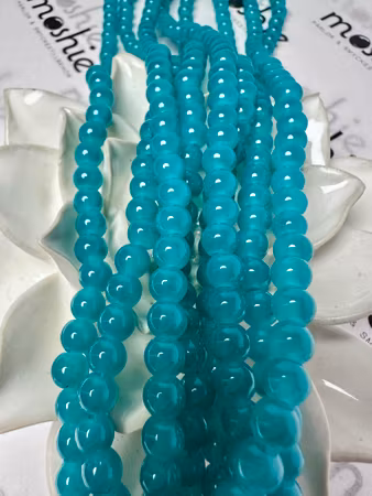 Sträng med glaspärlor, Jadeimitation, light teal, 6,5mm (128st)